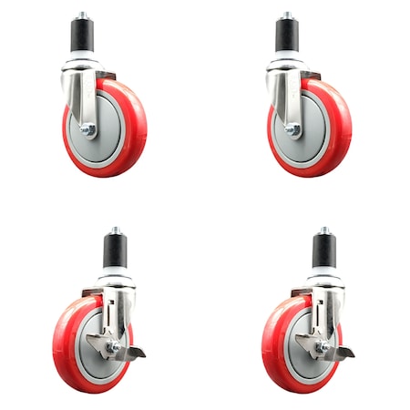 Service Caster 5 Inch 316SS Red Poly Swivel 1-1/2 Inch Expanding Stem Caster Brake SCC, 2PK SS316EX20S514-PPUB-RED-2-TLB-2-112